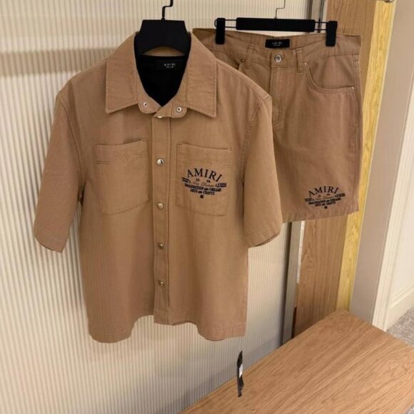Medium Amiri Denim Men's Brown Shirt And Short Set Comfort Fit - Picture 1 of 2